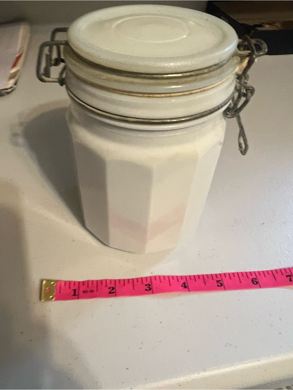 Vintage Milk Glass Airtight Canister with Metal Clamp Lid - Picture 8 of 9